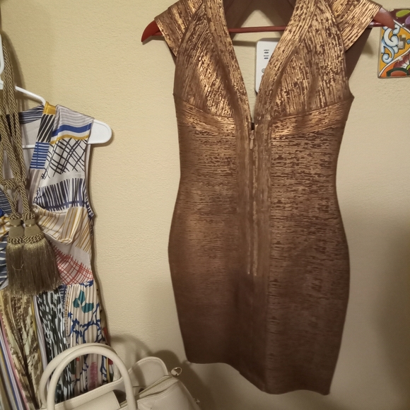 Sirelys dekers couture dress size medium open chest tight golden brown - Picture 3 of 11